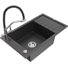 Mexen Elias fregadero de granito de 1 seno con escurridor y grifo de cocina Duo, negro moteado - 6511-76-671701-07