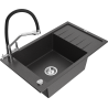 Mexen Elias single-bowl granite sink with drainer and Duo kitchen tap, black speckled - 6511-76-671701-07