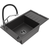 Mexen Elias fregadero de granito de 1 seno con escurridor y grifo de cocina Duo, negro moteado - 6511-76-671701-07-B