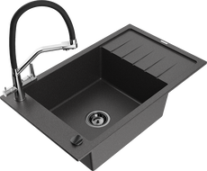 Mexen Elias granitëge Spullsteen mat 1 Kummer mat Drainage an Kichenkrunn Duo, schwaarz gesprenkelt - 6511-76-671701-07-B