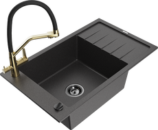 Mexen Elias fregadero de granito de 1 seno con escurridor y grifo de cocina Duo, negro moteado - 6511-76-671701-57-B