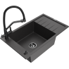 Mexen Elias fregadero de granito 1-cubeta con escurridor y grifo de cocina Duo, negro moteado - 6511-76-671701-70-B