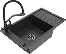 Mexen Elias fregadero de granito 1-cubeta con escurridor y grifo de cocina Duo, negro moteado - 6511-76-671701-70-B