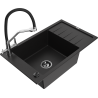 Mexen Elias lavello in granito a una vasca con scolapiatti e rubinetto da cucina Duo, nero - 6511-77-671701-07-B