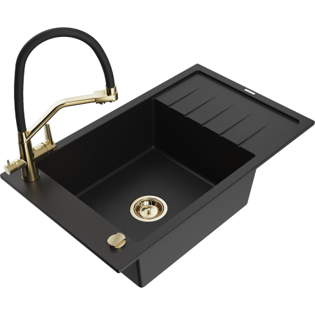 Mexen Elias Granitais vienas izlietne ar noteces virsmu un virtuves maisītāju Duo, melns - 6511-77-671701-57-G