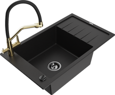 Mexen Elias lavello in granito a 1 vasca con gocciolatoio e rubinetto da cucina Duo, nero - 6511-77-671701-57-B