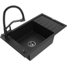 Mexen Elias one-bowl granite sink with drainer and Duo kitchen tap, black - 6511-77-671701-70-B