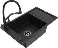 Mexen Elias granieten gootsteen 1-kompartement met afdruiprek en Duo keukenkraan, zwart - 6511-77-671701-70-B