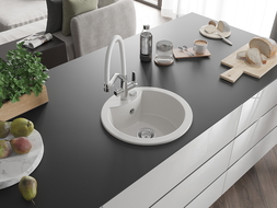 Mexen Diego 1-bowl granite sink with Duo kitchen tap, white - 6512-20-671701-02