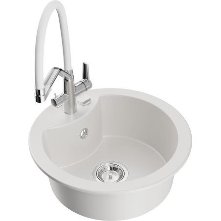 Mexen Diego granite kitchen sink 1-bowl with Duo kitchen faucet, white - 6512-20-671701-02