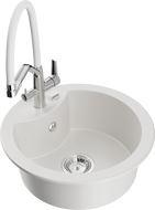 Mexen Diego granite kitchen sink 1-bowl with Duo kitchen faucet, white - 6512-20-671701-02
