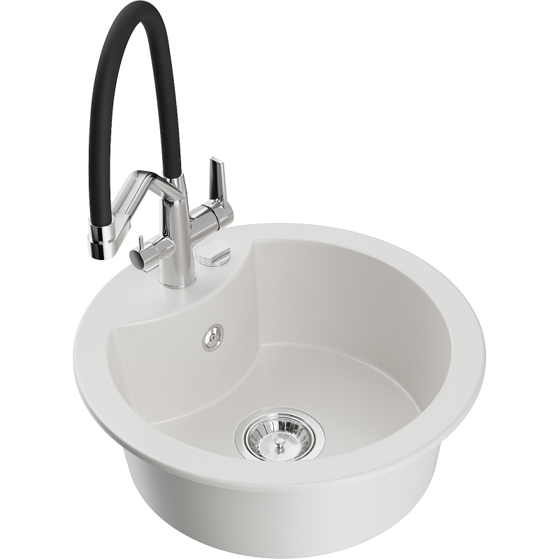 Mexen Diego fregadero de granito de 1 seno con grifo de cocina Duo, blanco - 6512-20-671701-07