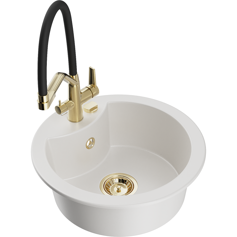 Mexen Diego fregadero de granito de 1 seno con grifo de cocina Duo, blanco - 6512-20-671701-57-G