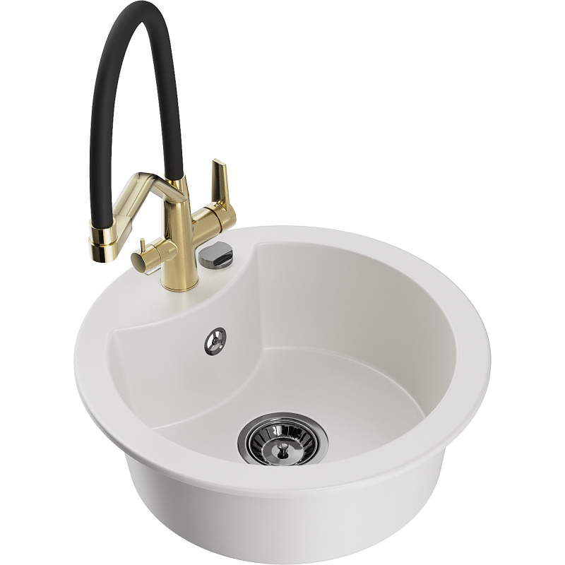 Mexen Diego 1-kammoinen graniittiallas keittiöhanalla Duo, valkoinen - 6512-20-671701-57-B