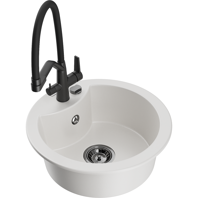 Mexen Diego fregadero de granito de 1 seno con grifo de cocina Duo, blanco - 6512-20-671701-70-B