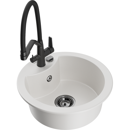 Mexen Diego fregadero de granito de 1 seno con grifo de cocina Duo, blanco - 6512-20-671701-70-B