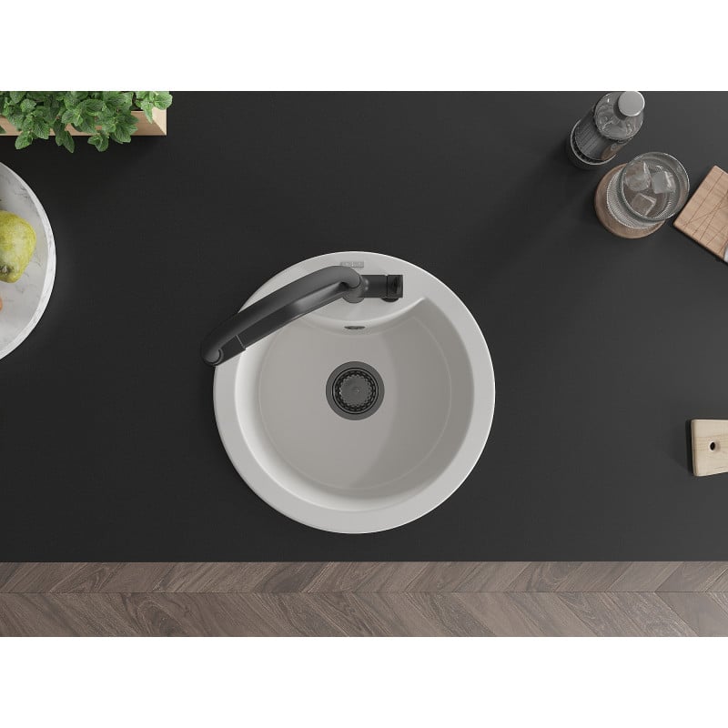 Mexen Diego lava-loiça de granito com 1 bacia e torneira Duo, branco - 6512-20-671701-70-B