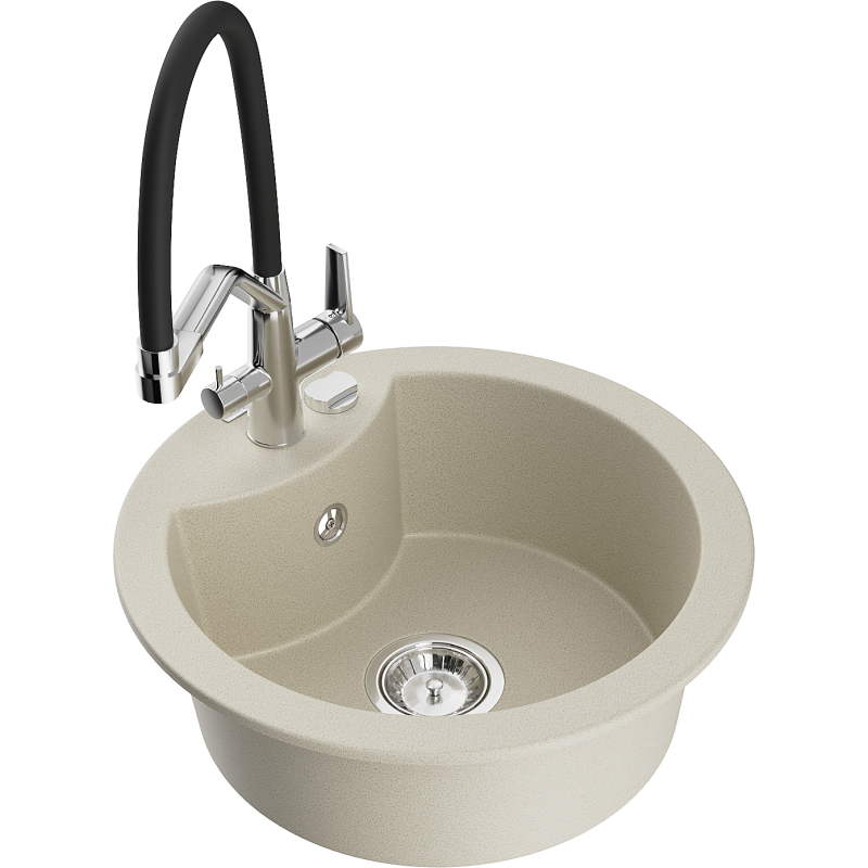 Mexen Diego granitdiskho med 1-ho och köksblandare Duo, beige - 6512-69-671701-07