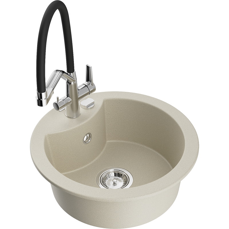 Mexen Diego Granitspüle 1-becken mit Küchenarmatur Duo, beige - 6512-69-671701-07