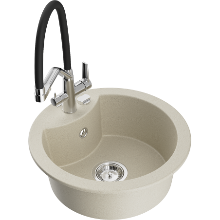 Mexen Diego Granite Kitchen Sink Single-Bowl with Duo Kitchen Mixer Tap, Beige - 6512-69-671701-07