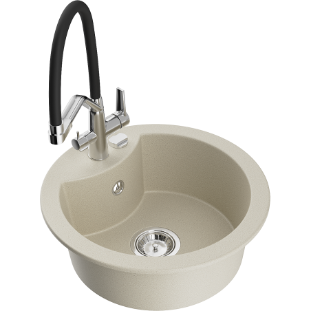 Mexen Diego lavello da cucina in granito a una vasca con miscelatore Duo, beige - 6512-69-671701-07