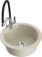 Mexen Diego 1-bowl granite sink with Duo kitchen faucet, beige - 6512-69-671701-07