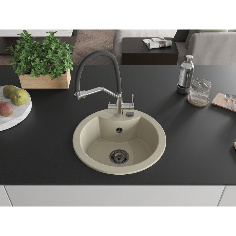 Mexen Diego lavello in granito a 1 vasca con miscelatore da cucina Duo, beige - 6512-69-671701-07-B