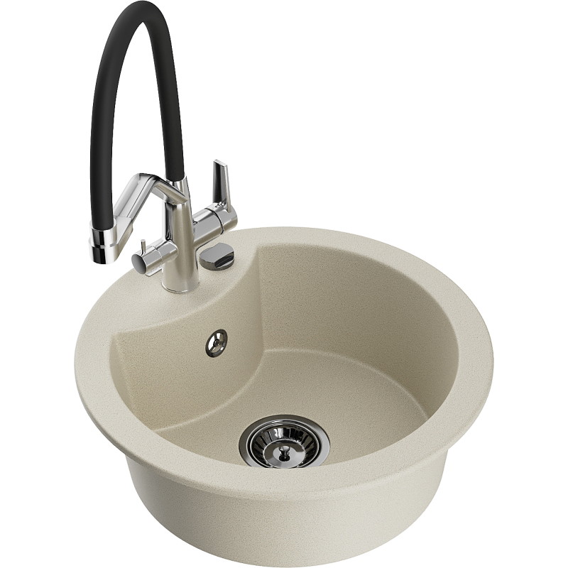 Mexen Diego granitische spoelbak 1-kamerig met keukenkraan Duo, beige - 6512-69-671701-07-B
