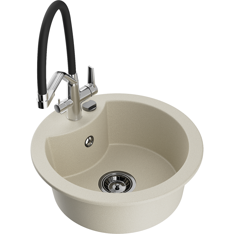 Mexen Diego lava-louça de granito 1-cuba com torneira de cozinha Duo, bege - 6512-69-671701-07-B