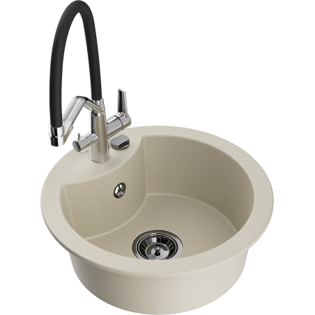 Mexen Diego granite sink 1-bowl with Duo kitchen tap, beige - 6512-69-671701-07-B