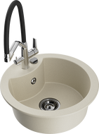 Mexen Diego granite sink 1-bowl with Duo kitchen tap, beige - 6512-69-671701-07-B