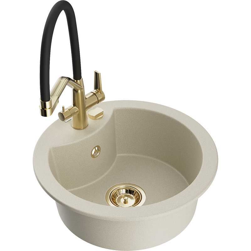 Mexen Diego fregadero de granito de 1 seno con grifo de cocina Duo, beige - 6512-69-671701-57-G