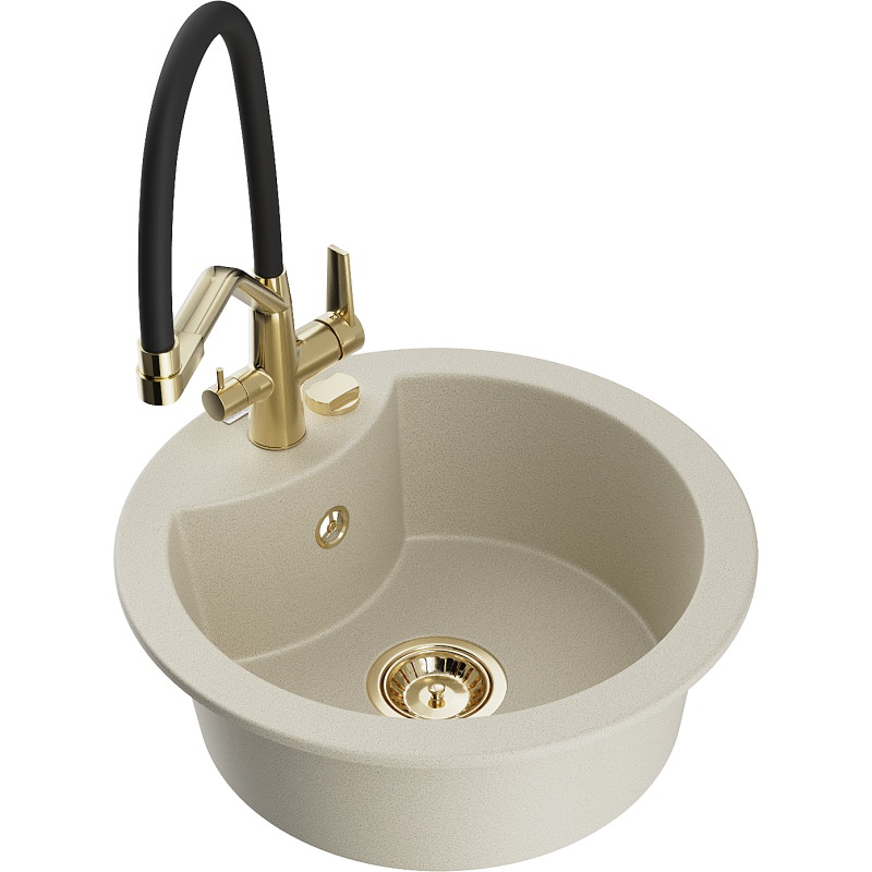 Mexen Diego granieten spoelbak met 1 bak met Duo keukenkraan, beige - 6512-69-671701-57-G