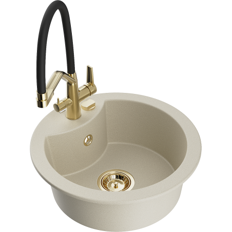 Mexen Diego 1-bowl granite sink with Duo kitchen faucet, beige - 6512-69-671701-57-G