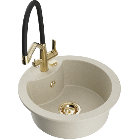 Mexen Diego Granitspüle 1-Becken mit Küchenarmatur Duo, beige - 6512-69-671701-57-G
