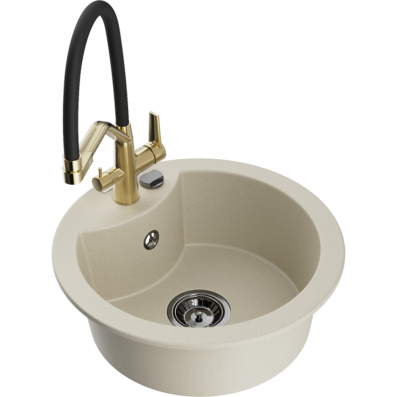 Mexen Diego fregadero de granito de 1 seno con grifo de cocina Duo, beige - 6512-69-671701-57-B