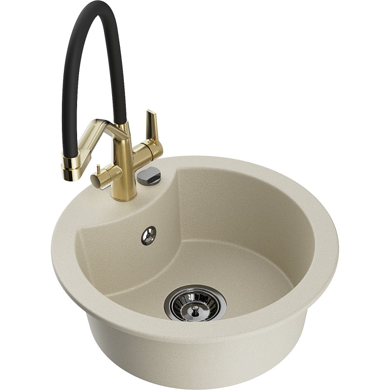 Mexen Diego Granitspüle 1-Kammer mit Küchenarmatur Duo, beige - 6512-69-671701-57-B
