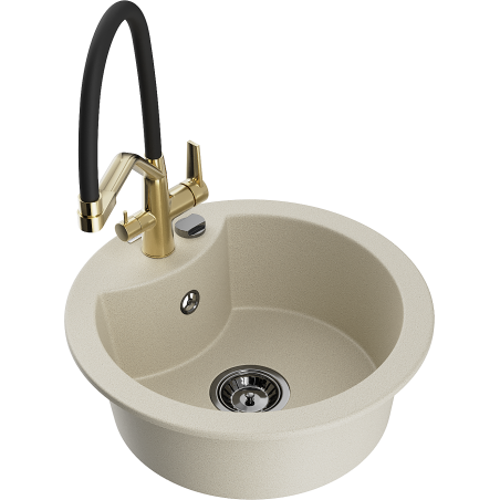 Mexen Diego granitische spoelbak met 1 compartiment en keukenmengkraan Duo, beige - 6512-69-671701-57-B