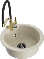 Mexen Diego fregadero de granito de 1 seno con grifo de cocina Duo, beige - 6512-69-671701-57-B