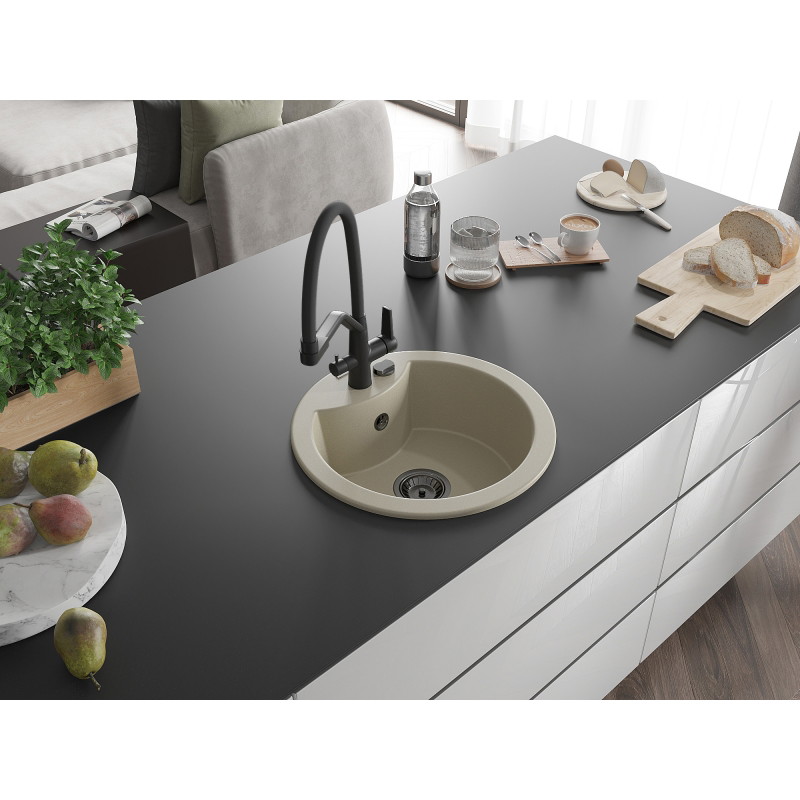 Mexen Diego granitspüle mit 1 Becken und Küchenarmatur Duo, beige - 6512-69-671701-70-B