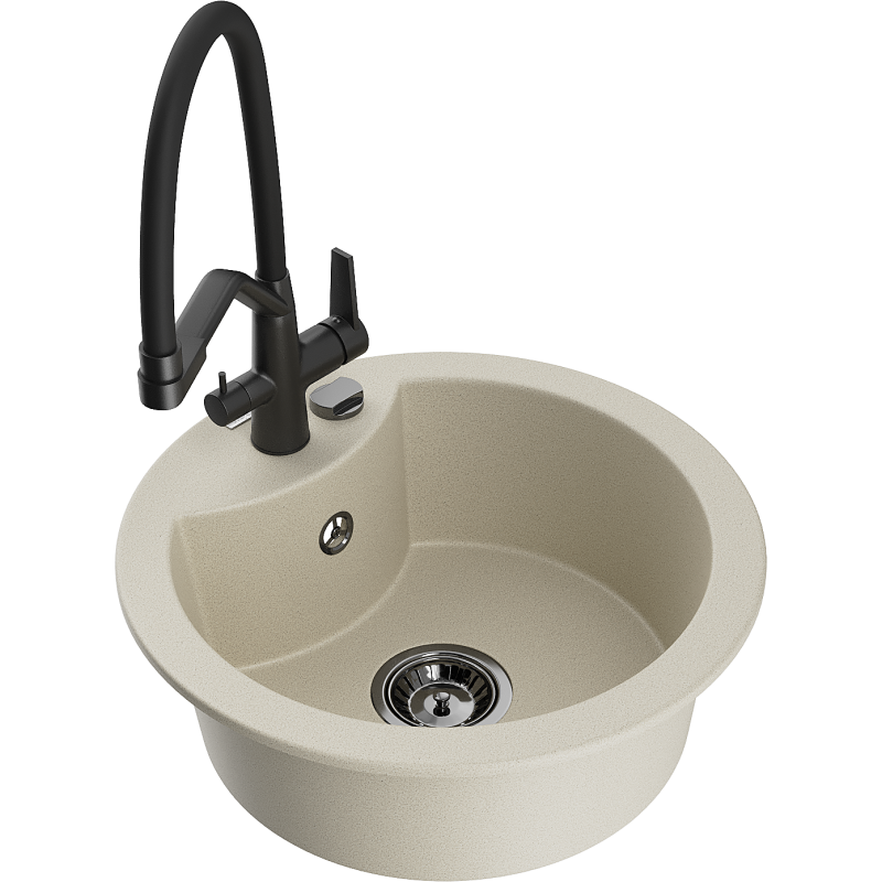 Mexen Diego lavello in granito con 1 vasca e miscelatore cucina Duo, beige - 6512-69-671701-70-B