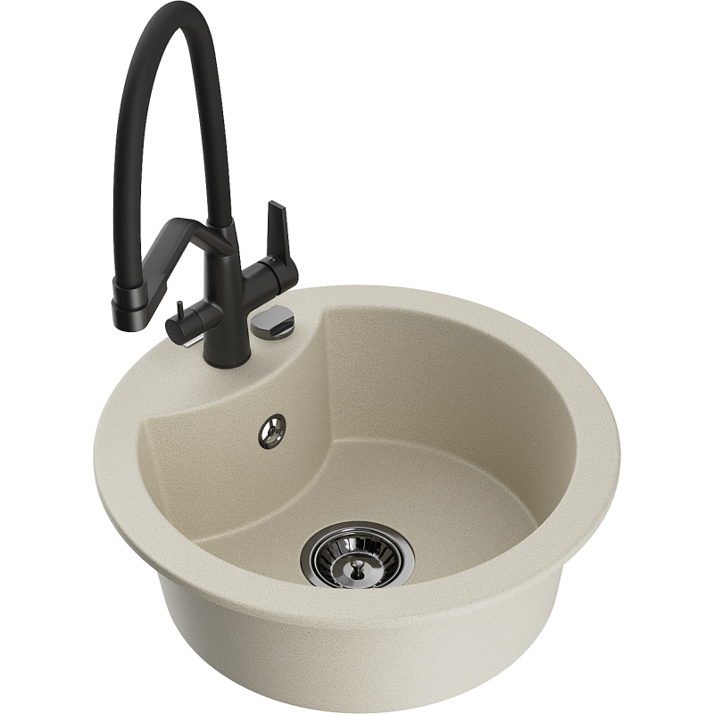 Mexen Diego single-bowl granite sink with Duo kitchen tap, beige - 6512-69-671701-70-B