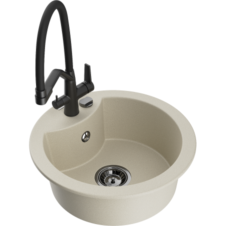 Mexen Diego single-bowl granite sink with Duo kitchen tap, beige - 6512-69-671701-70-B