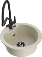 Mexen Diego 1-bowl granite sink with Duo kitchen faucet, beige - 6512-69-671701-70-B