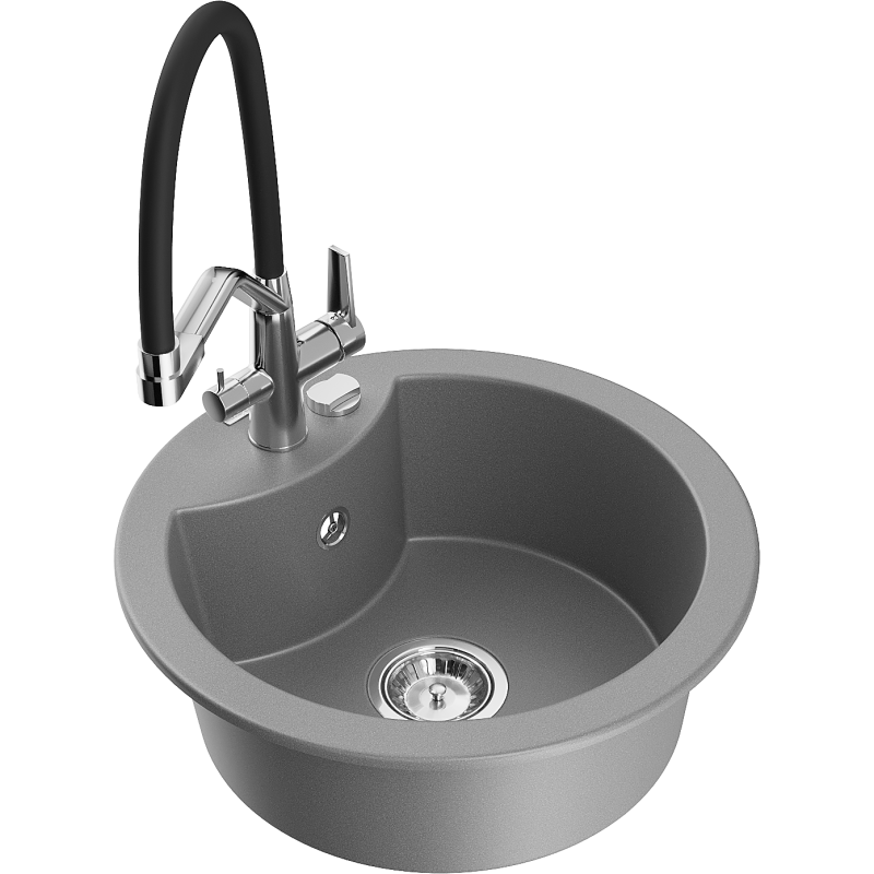 Mexen Diego fregadero de granito de 1 seno con grifo de cocina Duo, gris - 6512-71-671701-07
