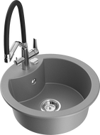 Mexen Diego fregadero de granito de 1 seno con grifo de cocina Duo, gris - 6512-71-671701-07
