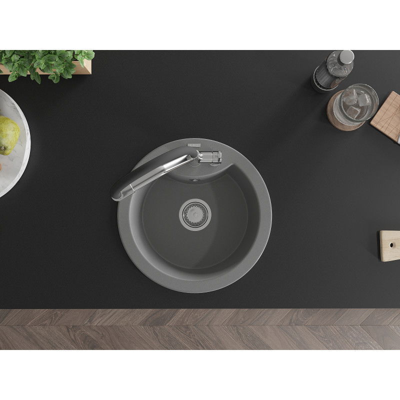 Mexen Diego fregadero de granito de 1 seno con grifo de cocina Duo, gris - 6512-71-671701-07