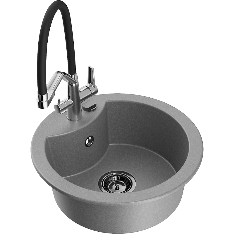 Mexen Diego fregadero de granito de 1 cubeta con grifo de cocina Duo, gris - 6512-71-671701-07-B