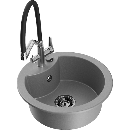 Mexen Diego fregadero de granito de 1 compartimento con grifo de cocina Duo, gris - 6512-71-671701-07-B