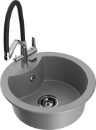 Mexen Diego 1-bowl granite kitchen sink with Duo tap, grey - 6512-71-671701-07-B